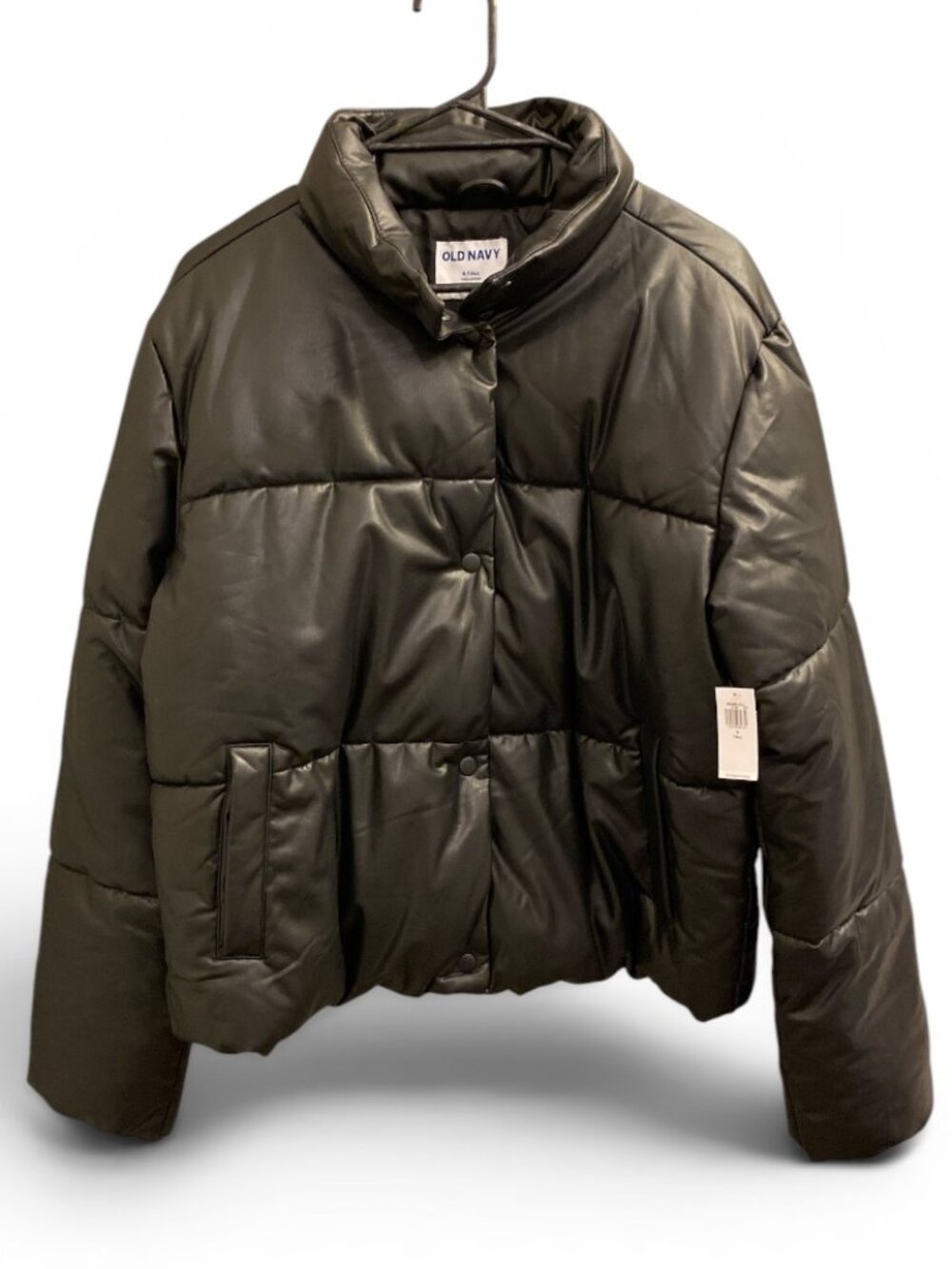NWT Old Navy Puffer Jacket Faux-Leather Black Small Tall